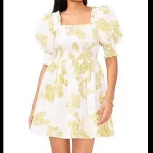 1. State Paisley Green and White Puff Sleeve Smock Babydoll Dress Womens Size XL